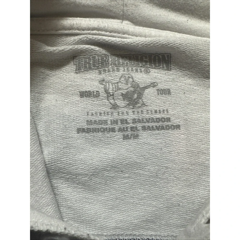 True Religion Hoodie Mens Medium Blue White Color Block 1/4 Button Up Sweater